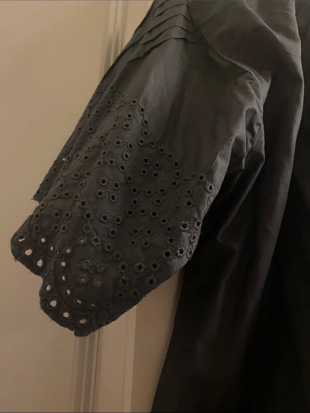 J. Crew Black Eyelet Button-Front Puff Sleeve Top